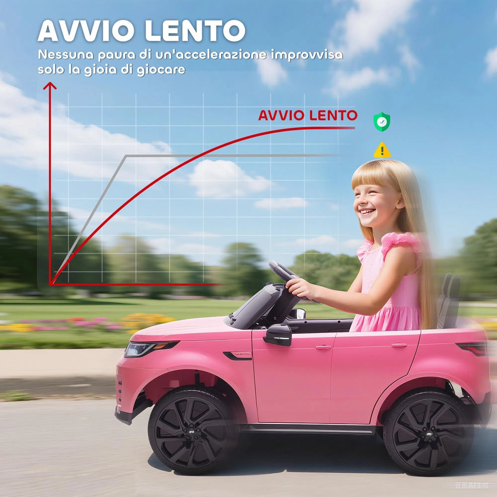 Auto Elettrica per Bambini Licenza Land Rover Discovery con Telecomando e Fari LED, Sospensioni, Rosa, 105x68.5x58 cm