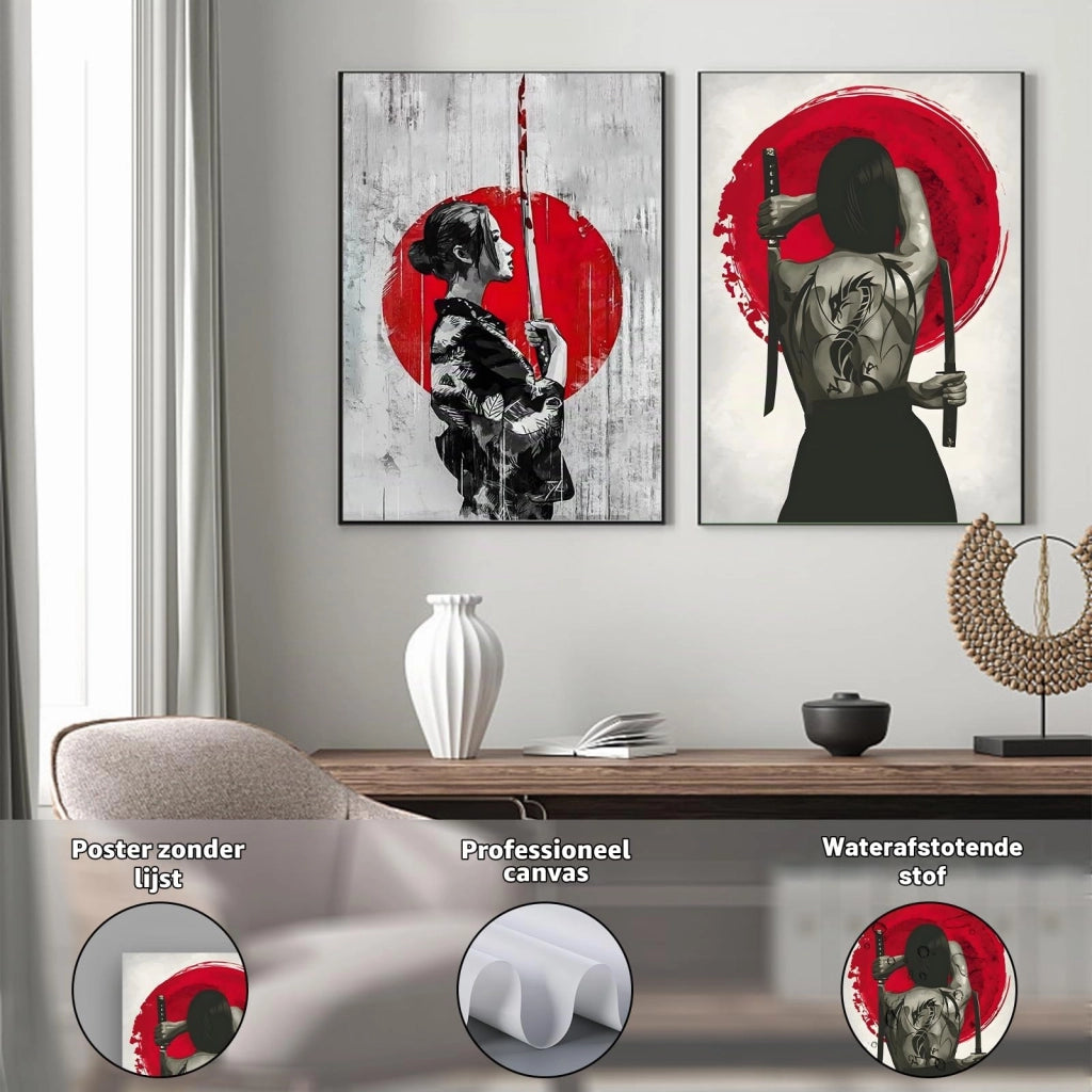 Set di 2 quadri su tela, stile samurai, dimensioni 40x60 cm, design moderno, senza cornice