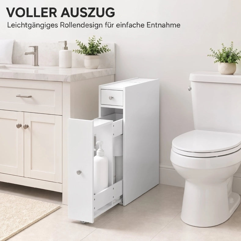 Mobiletto bagno stretto bianco con 2 cassetti e vano, 16x48x58 cm