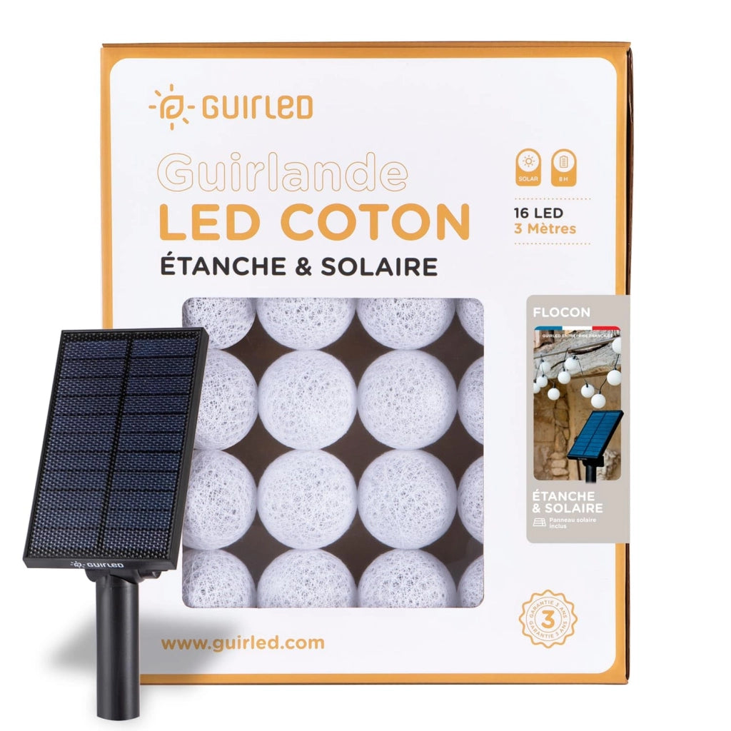 Catena luminosa con 16 palline, lunghezza 3 metri, alimentazione solare, grado di protezione IP55 (resistente all'acqua), motivo a fiocchi di neve