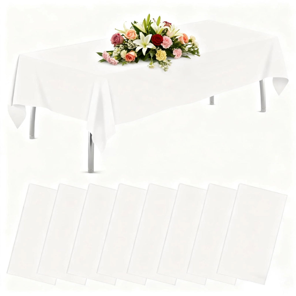 Tovaglioli usa e getta, 8 pezzi, 137x275 cm, bianchi, impermeabili, in PEVA
