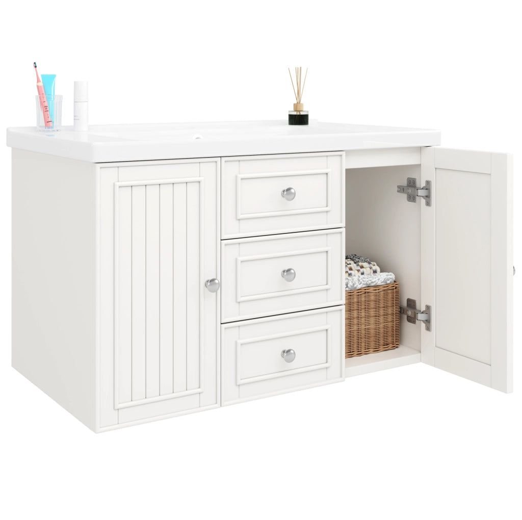 Mobile bagno sospeso con lavabo in ceramica bianco 78,5x46x46,8 cm con 3 cassetti