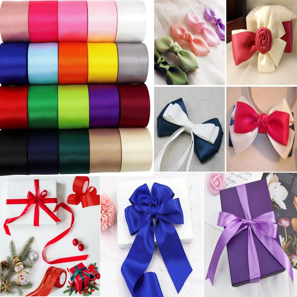 Nastro di raso, doppio, da 20 mm, 22 metri, color rosa, ideale per confezioni regalo e decorazioni