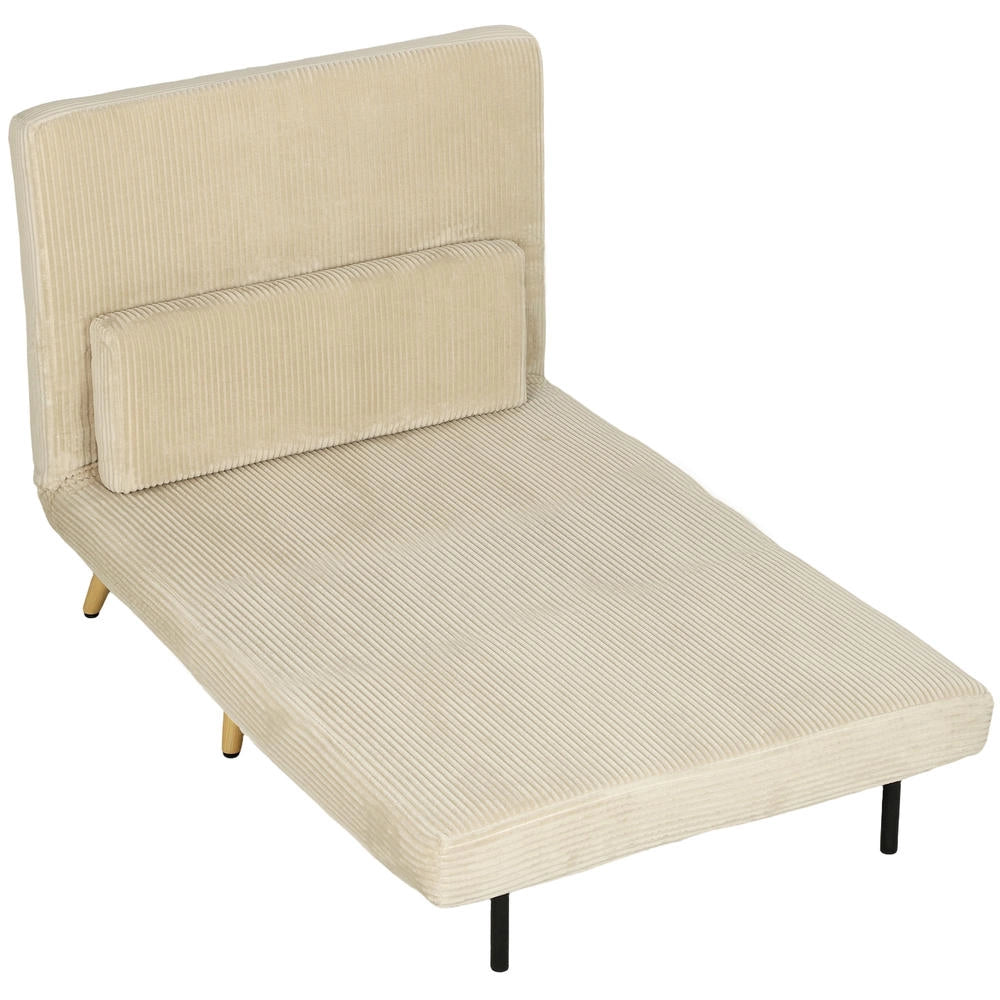 Poltrona letto singola 3 in 1 beige 90x190 cm, divano letto salvaspazio con schienale regolabile a 6 posizioni per casa