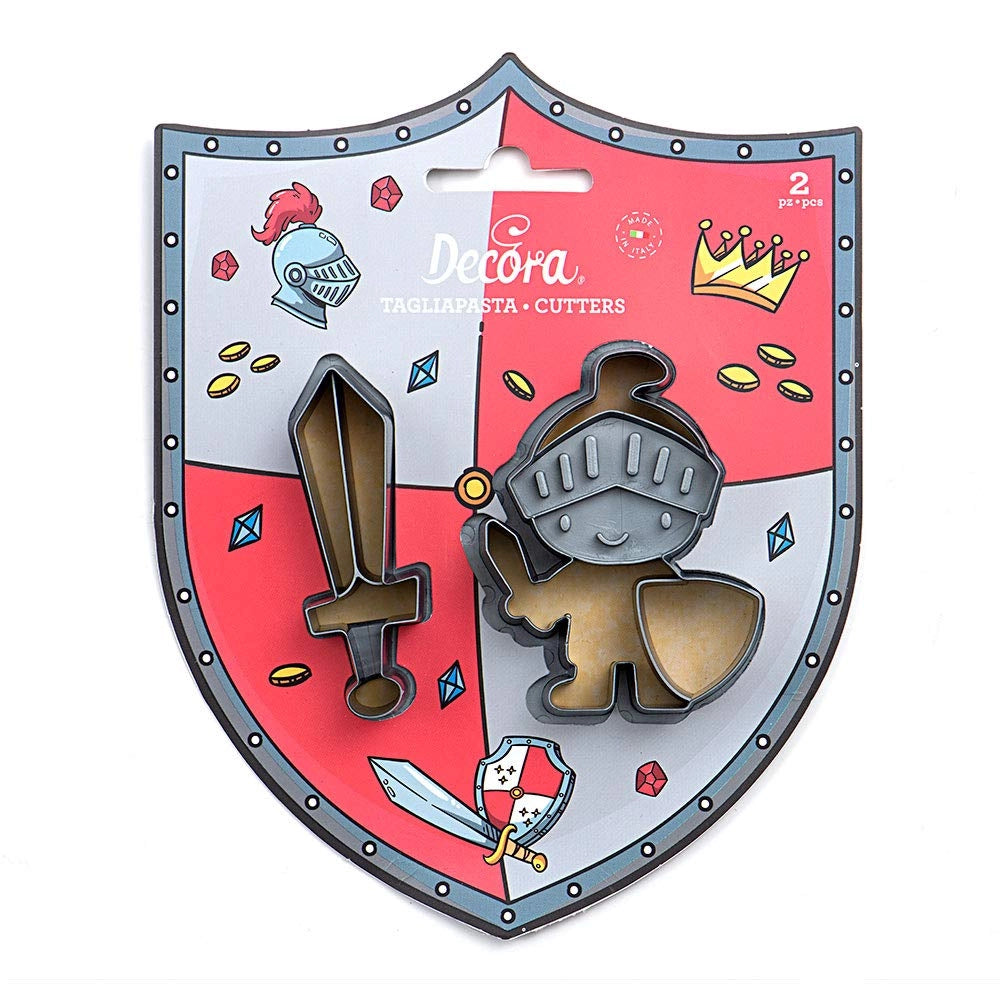Set di formine per biscotti a forma di cavaliere, 2 pezzi, in plastica, dimensioni 6,5x8,5x2,2 cm