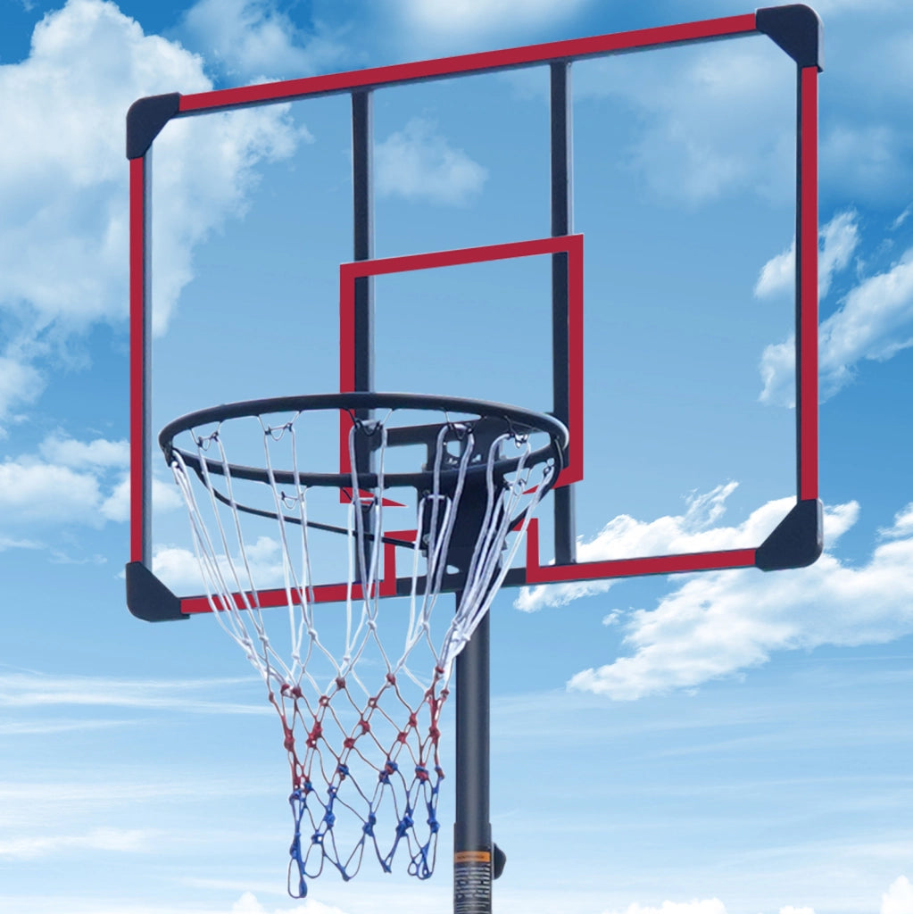 Canestro da basket regolabile da 228,6 a 280,42 cm nero e rosso con ruote