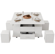 Tavolino elevabile 100 x 50 x 45 cm bianco con 4 sgabelli