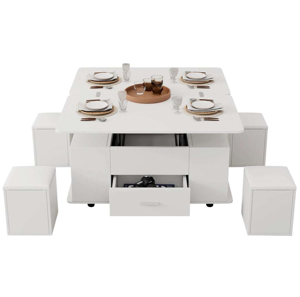 Tavolino elevabile 100 x 50 x 45 cm bianco con 4 sgabelli