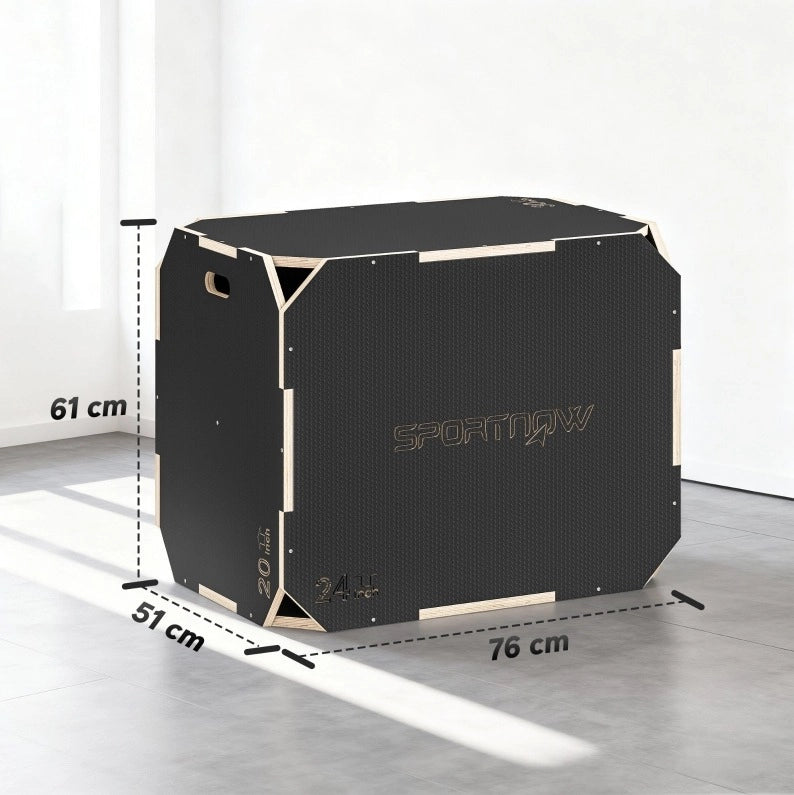 Cassa pliometrica in legno nera con 3 altezze e portata 120 kg
