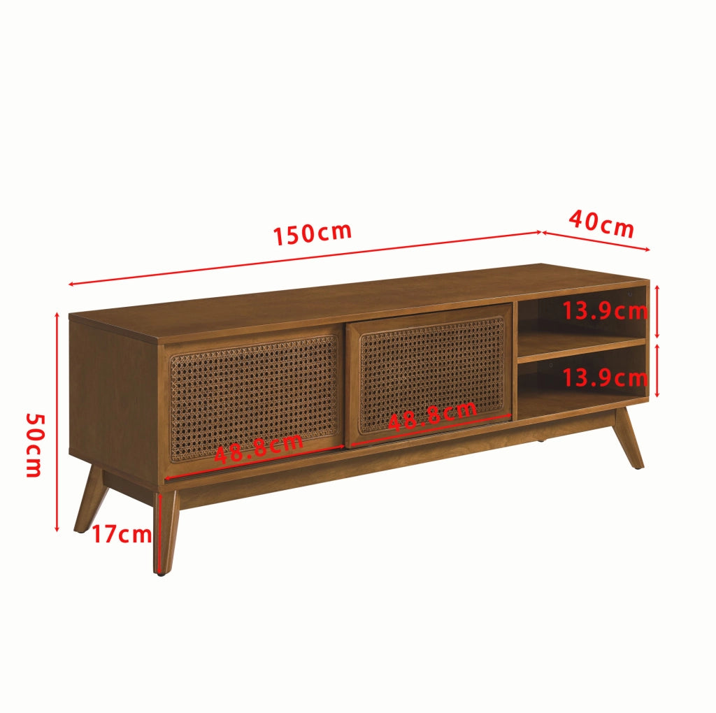 Mobile TV fino a 65 pollici con ante in rattan, colore noce