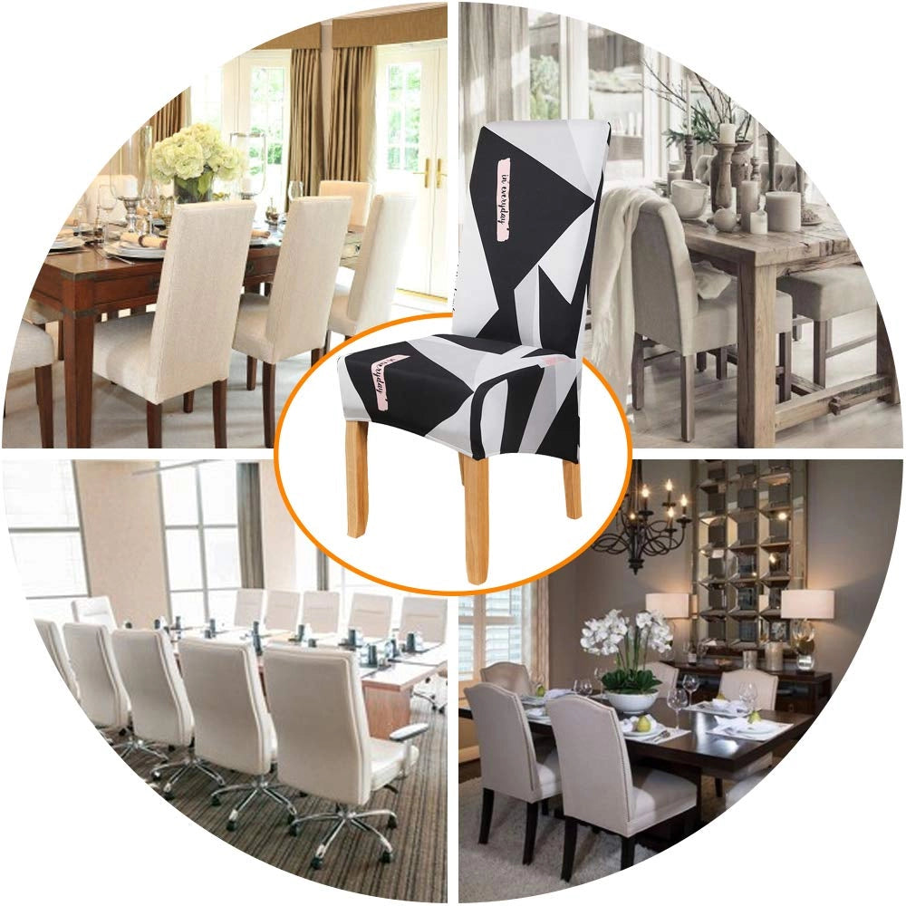 Set di 4 copri-sedie elasticizzati, color grigio, bianco e nero, adatti a sedie con schienale di 60-75 cm