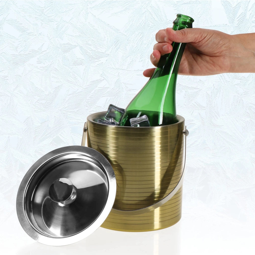 Contenitore refrigerante in acciaio inossidabile, a doppia parete, color oro, capacità 1,5 litri