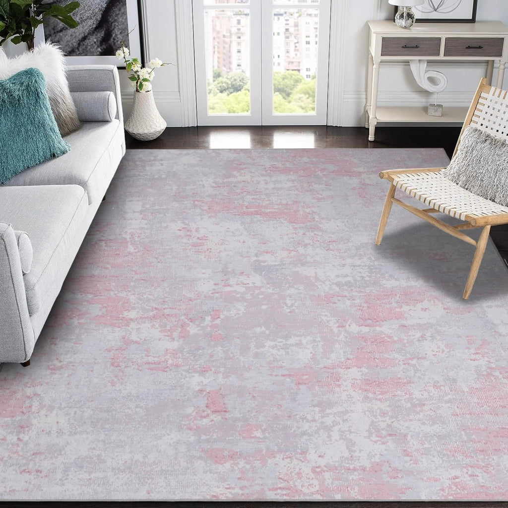 Tappeto lavabile, dimensioni 120x170 cm, pelo corto, colore rosa, motivo astratto