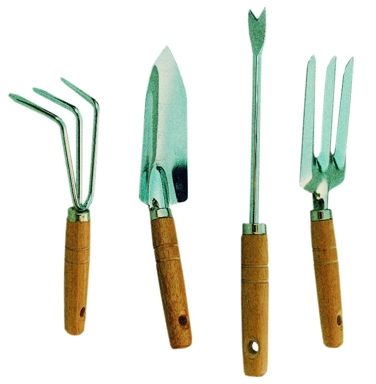 SET 4 ATTREZZINI DA GIARDINO MANICO LEGNO IMP19660- GLI SPECIALISTI DEL VERDE- 6,0 confezione