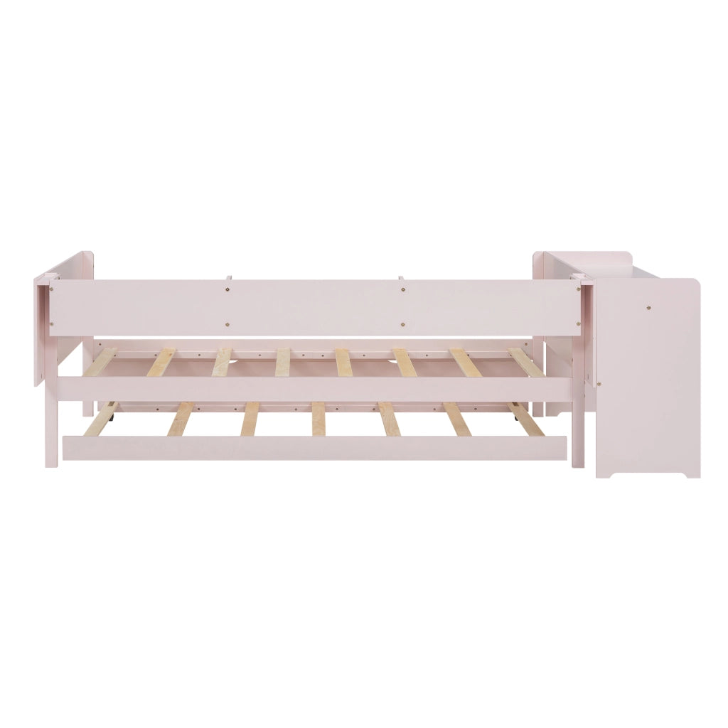 Letto per bambini 90 × 200 e 90 × 180 cm con estraibile; scrivania e 3 mensole; senza materasso; rosa