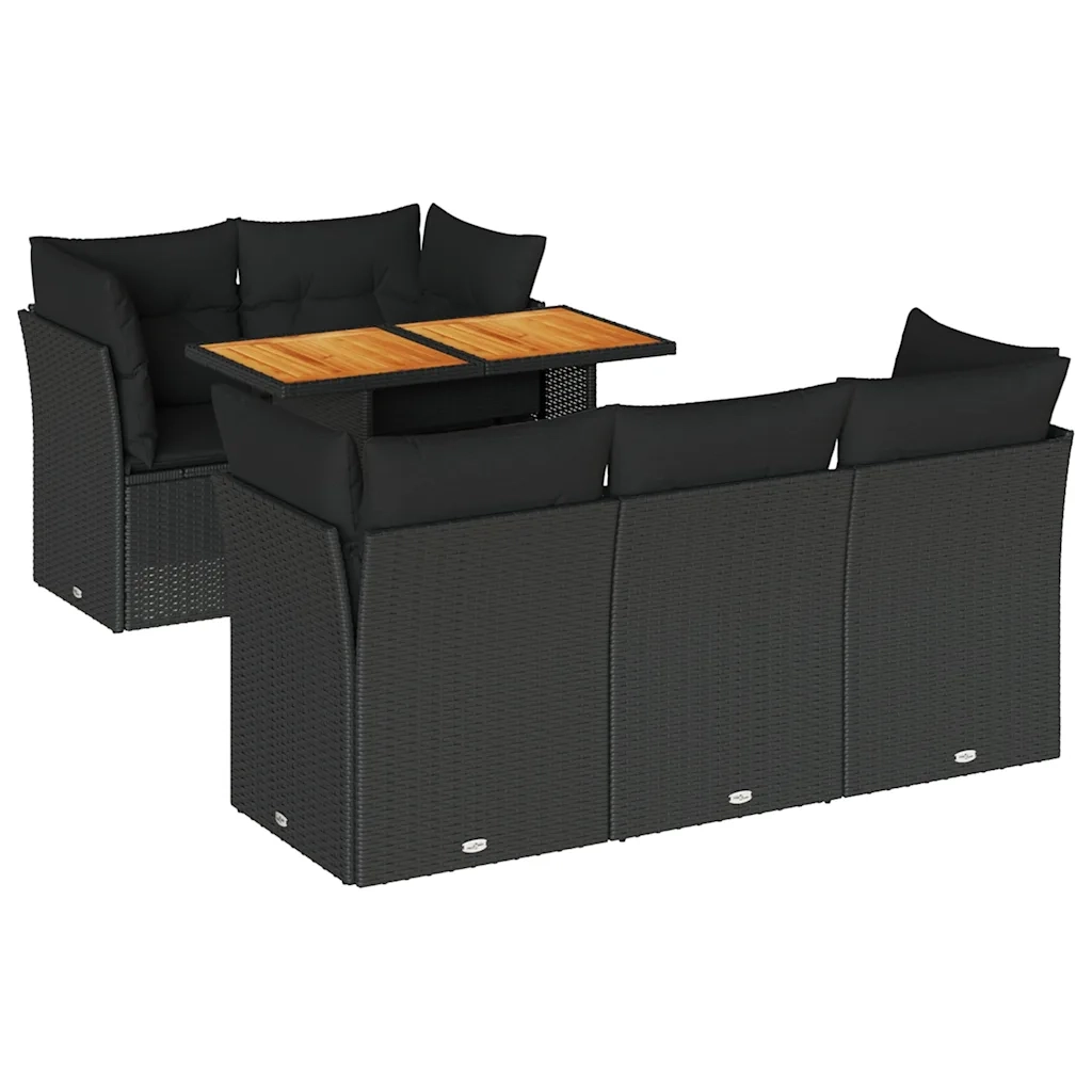 Set Divano da Giardino 6 pz con Cuscini Nero in Polyrattan 3326883