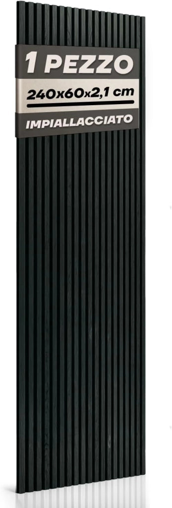 RMF PRO 1 Pannello Decorativo Parete Legno Fonoassorbente Rovere Nero 240x60 cm (1,44 m²) – Singolo Rivestimento Acustico a Listelli MDF per Soggiorno, Studio e Ufficio