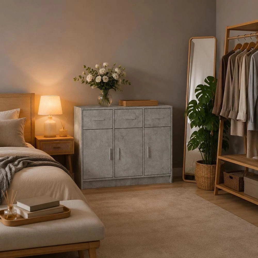 Sideboard Concrete Grey 91x28x75 Cm Wood-based Material