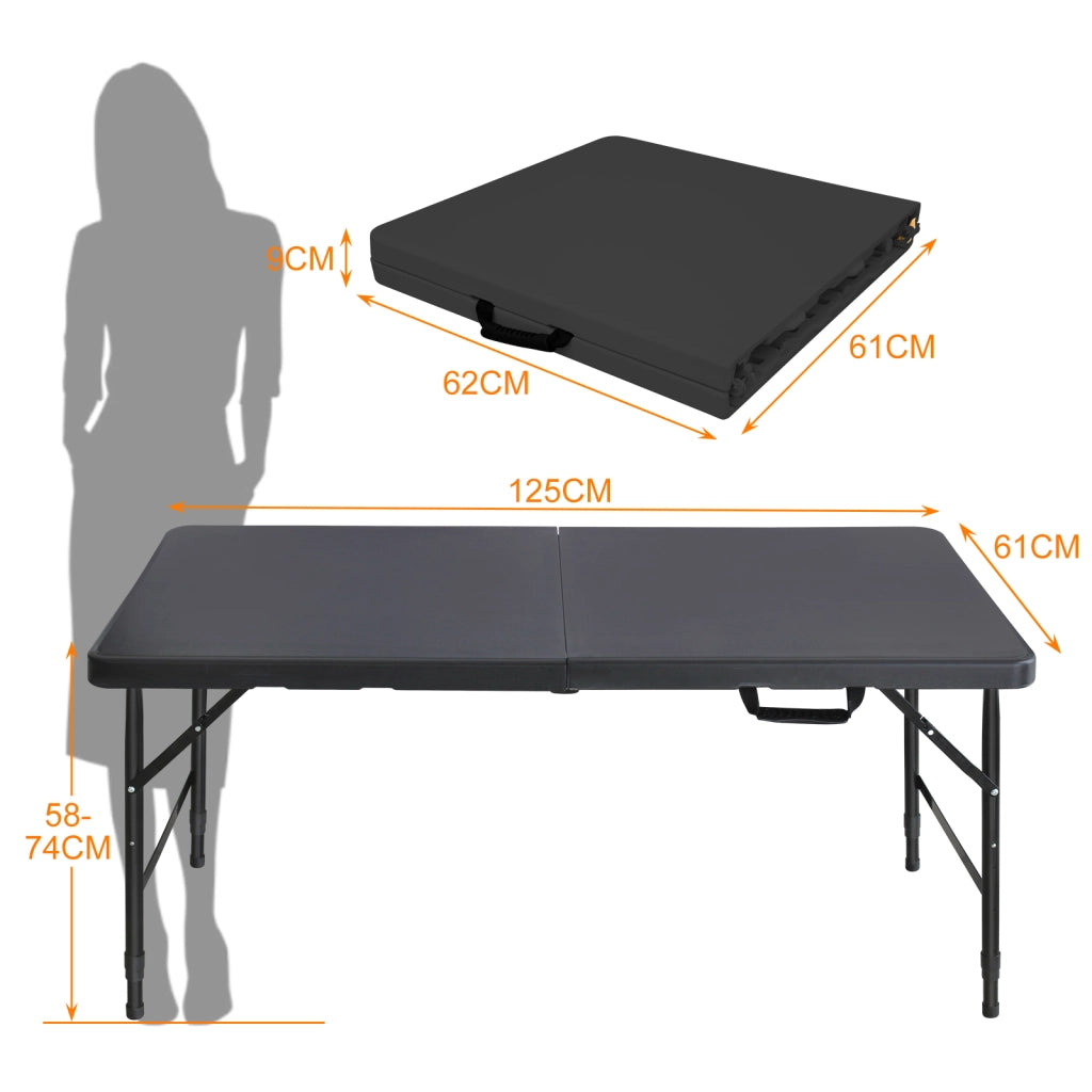 TAVOLO Pieghevole Regolabile 125 x 61 cm Nero in Ferro e Plastica