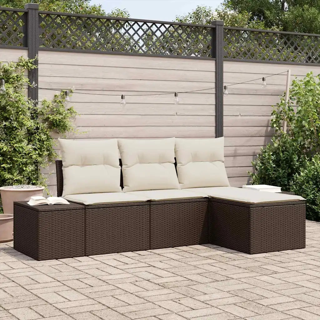 Set Divano da Giardino con cuscino 4 pz-Sofa da Giardino-Divanetto da esterno Marrone polyrattan 663862