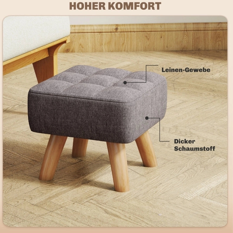 Sgabello imbottito grigio con gambe in legno