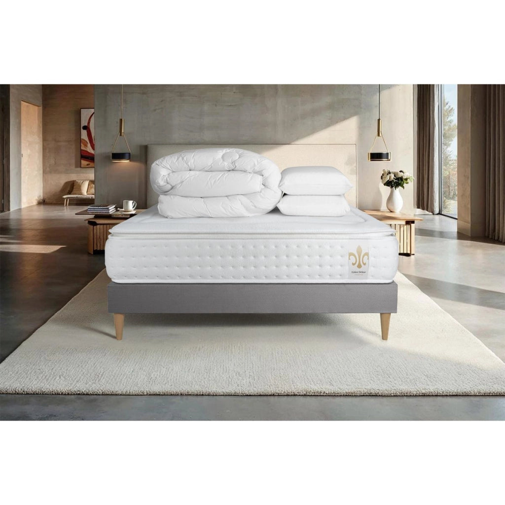 Pacchetto letto completo - Materasso 160x200cm + Box spring con doghe (kit) + 2 cuscini + Piumino - Vingt-Quatre PLUS