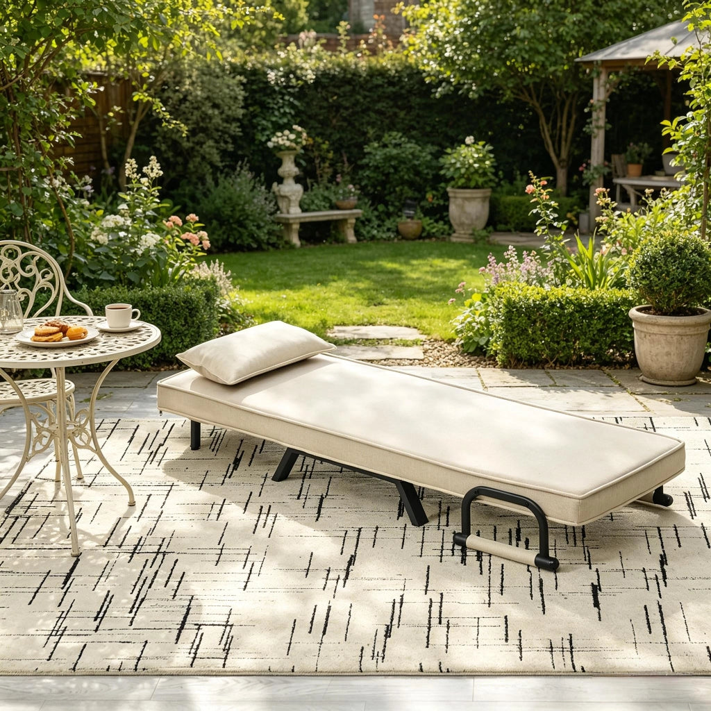 Poltrona letto 184 × 65 cm con schienale reclinabile a 5 posizioni rivestita in lino beige