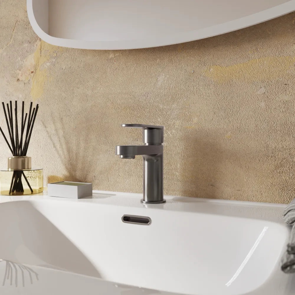 Set miscelatori lavabo 13cm bidet miscelatore esterno vasca gun metal spazzolato | Margot