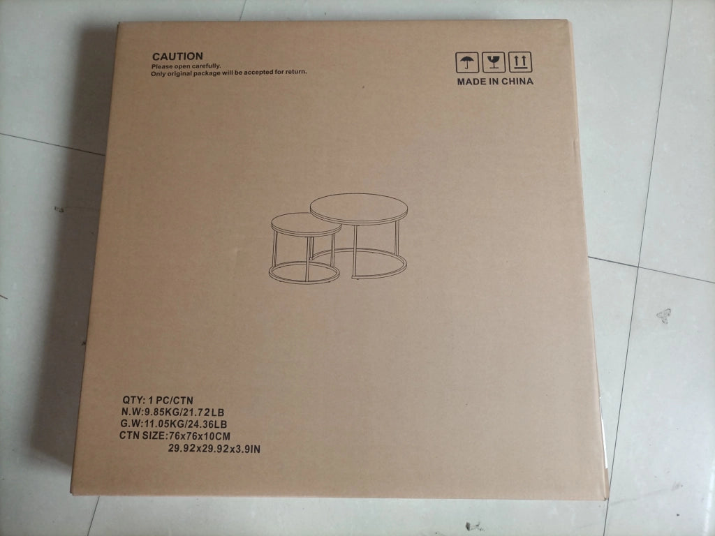 Tavolini bassi a incastro rotondi in truciolare color rovere con gambe in metallo 70 × 70 × 45 cm
