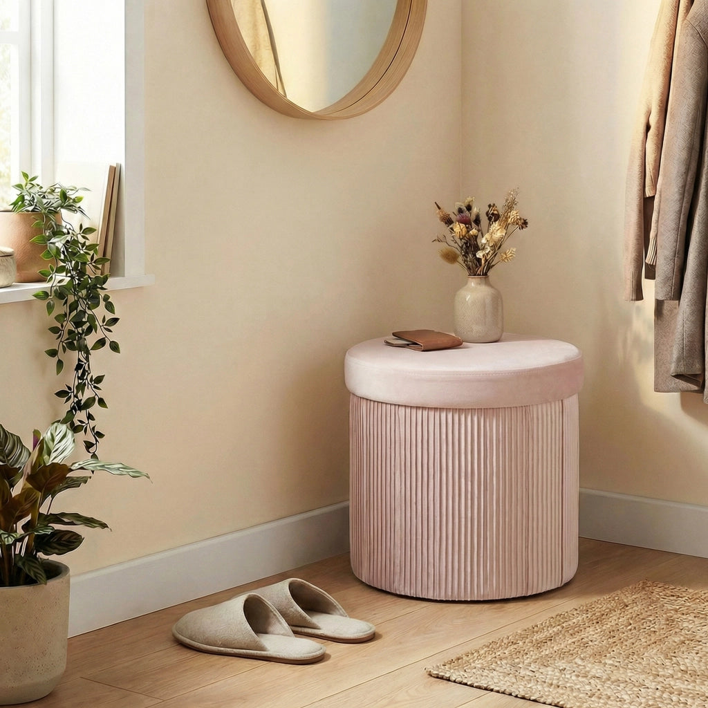 Pouf con contenitore ¨C zephmum ¨C rosa, velluto, 38x38x38 cm