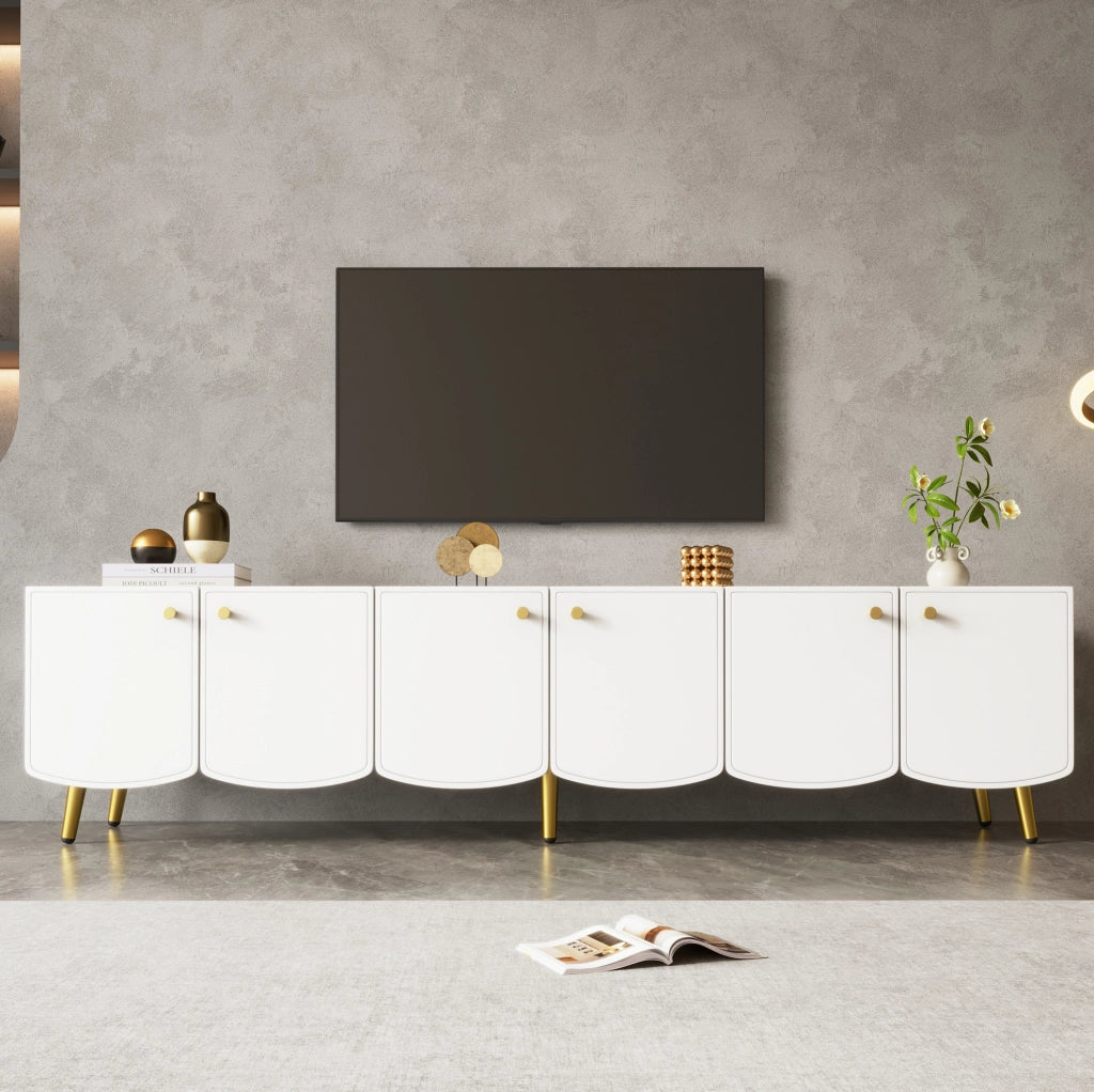 Mobile TV 180 cm con 6 ante in truciolare bianco e oro HOMVRA