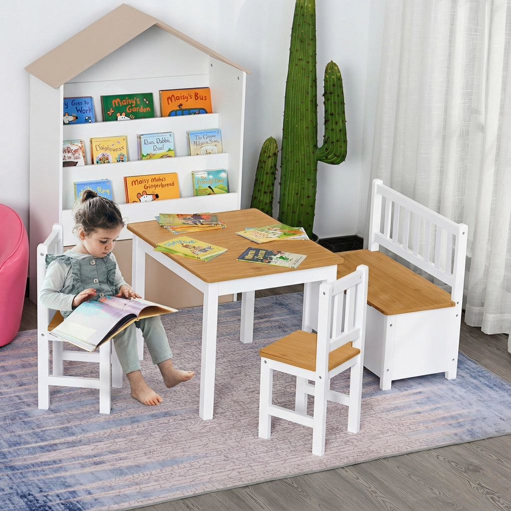 Set tavolo e sedie bambini 4 pezzi con cassetti ¨C Minimal ¨C bianco e naturale