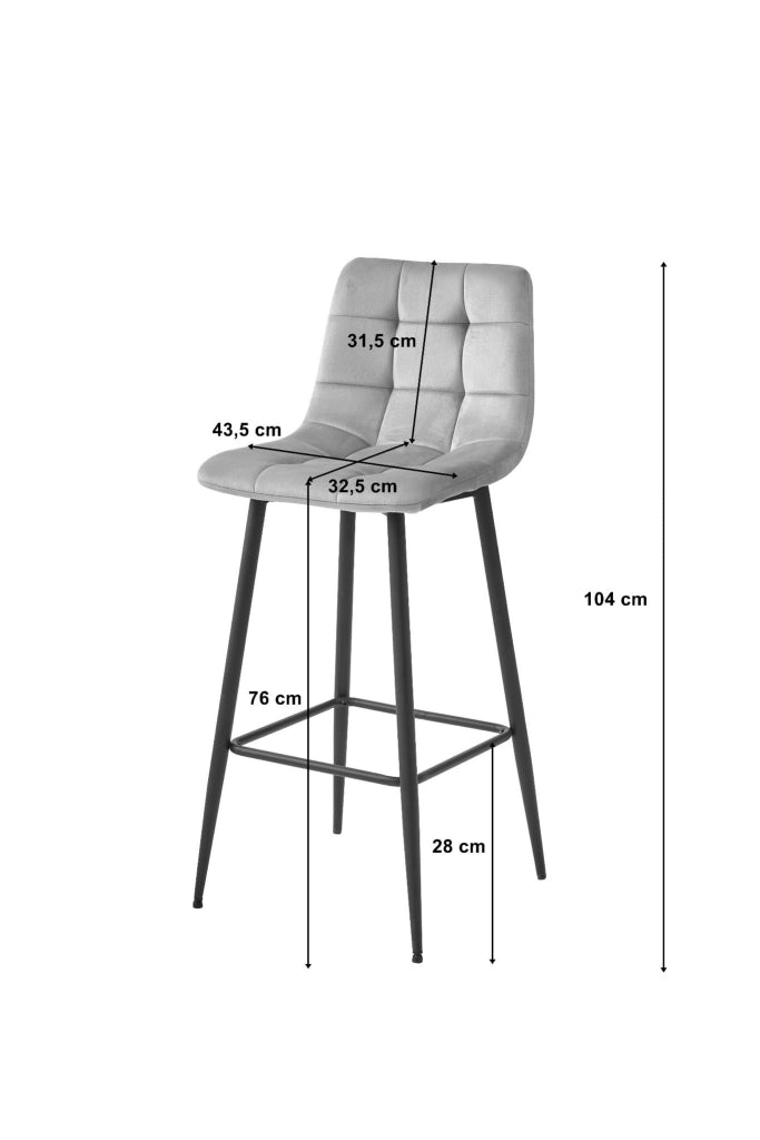 Sgabello da bar Valora TEOTO in velluto verde scuro con gambe in acciaio nero x1