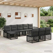 Set di divani da esterno 9 pz Nero e Grigio scuro Poliestere 3437769