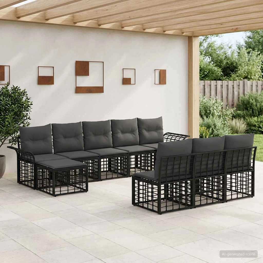 Set di divani da esterno 9 pz Nero e Grigio scuro Poliestere 3437769
