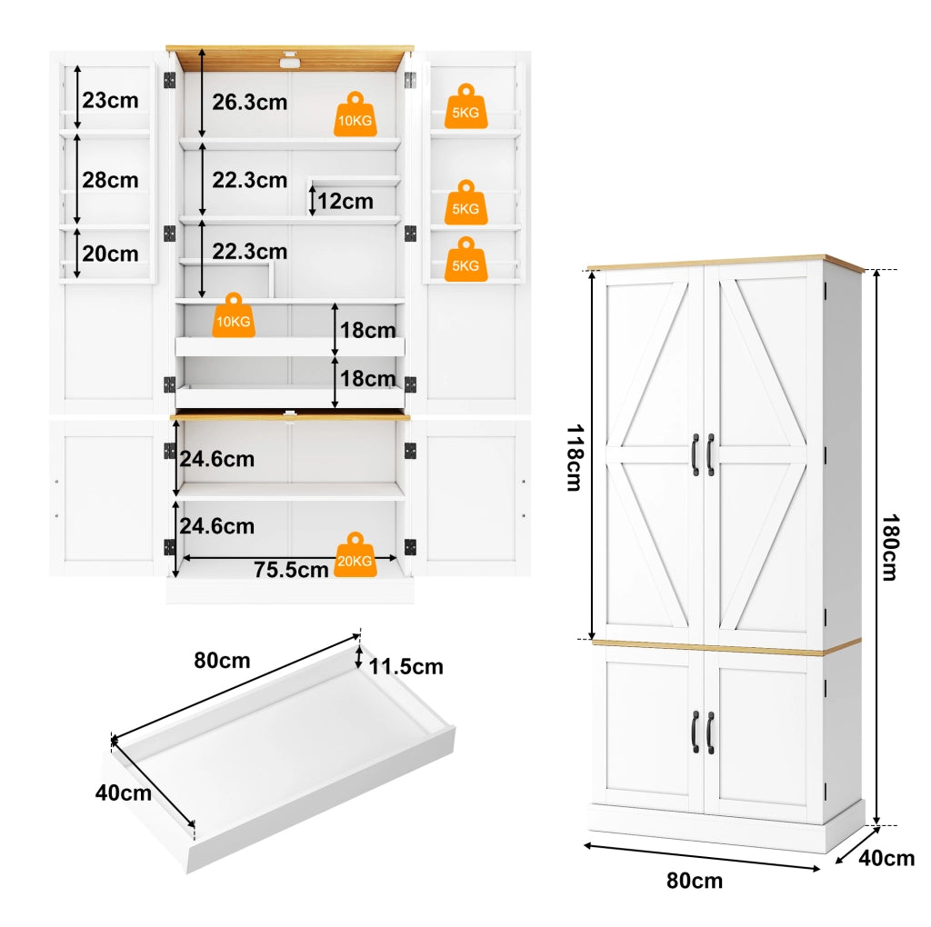 Mobile alto 80x40x180 cm con sensore di movimento e cassetti in MDF bianco