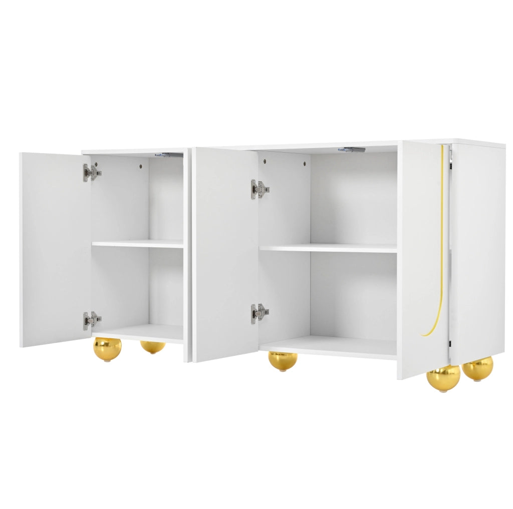 Sideboard bianco 4 ante con decoro dorato, 140x40x74 cm