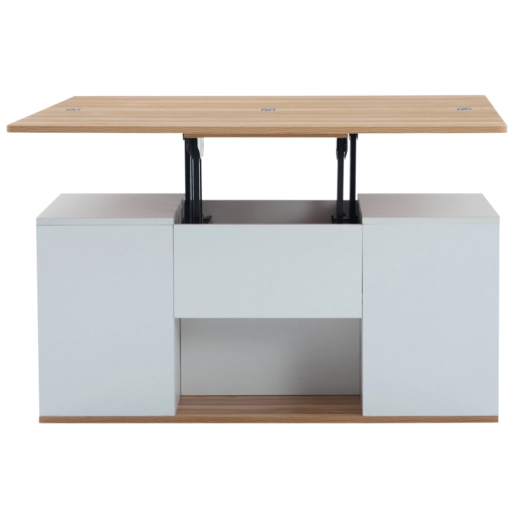 Tavolino da salotto regolabile in altezza 100x51 cm con 2 cassetti bianco e marrone HOMVRA