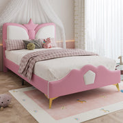 Letto singolo 90 × 200 cm con testiera a corona morbida in PU rosa e bianco