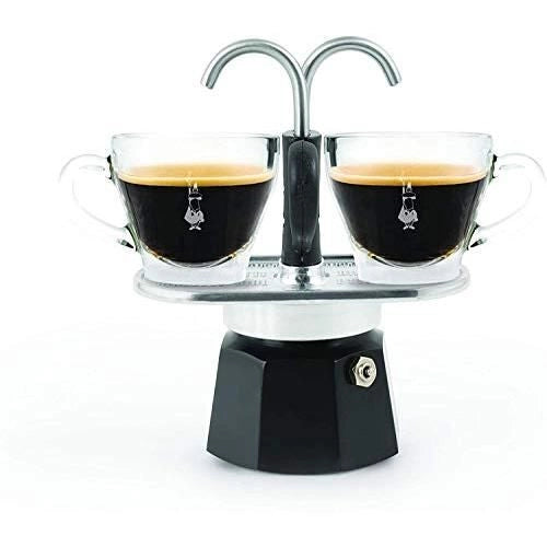Bialetti 0007302-NP Mini Express Moka Caffettiera 2 tazze in alluminio con erogatore diretto colore Nero