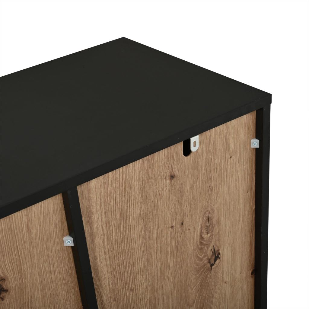 Credenza moderna 140 cm mobile buffet nero e legno con cassetti e ante