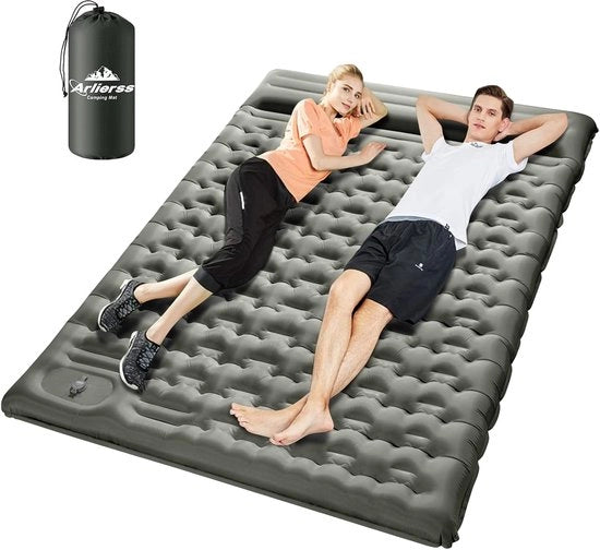 Sdraioggiante autoinflante per due persone, 200 x 140 cm con pompa integrata, materasso esterno gonfiabile con cuscino per escursioni, outdoor, viaggi, escursioni, spiaggia verde militare