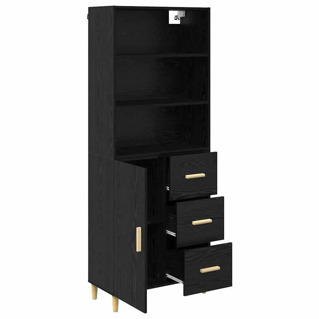Credenza | Madia | Buffet da pranzo | Armadio da pranzo Rovere Nero 69,5 x 32,5 x 180 cm Legno multistrato