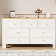 Scrivania 2-in-1 con 7 cassetti e piano girevole a 360°, finitura in effetto rovere, bianco/naturale, scrivania angolare a L