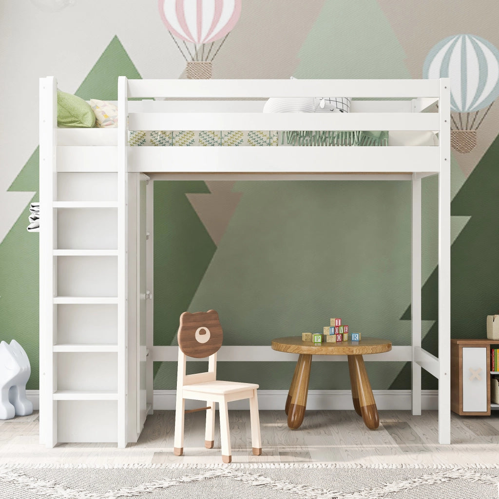 Letto a castello 90 x 200 cm con armadio e 6 ripiani, bianco, senza materasso