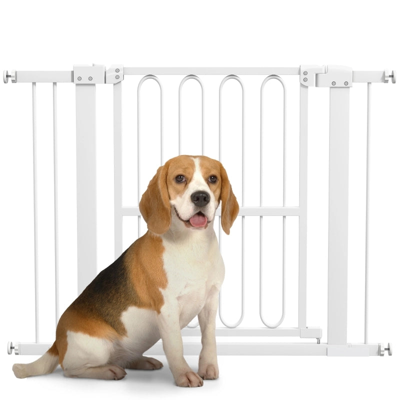 Cancelletto di sicurezza per cani regolabile 76-104 cm alto 76 cm in metallo e plastica bianco per porte e scale