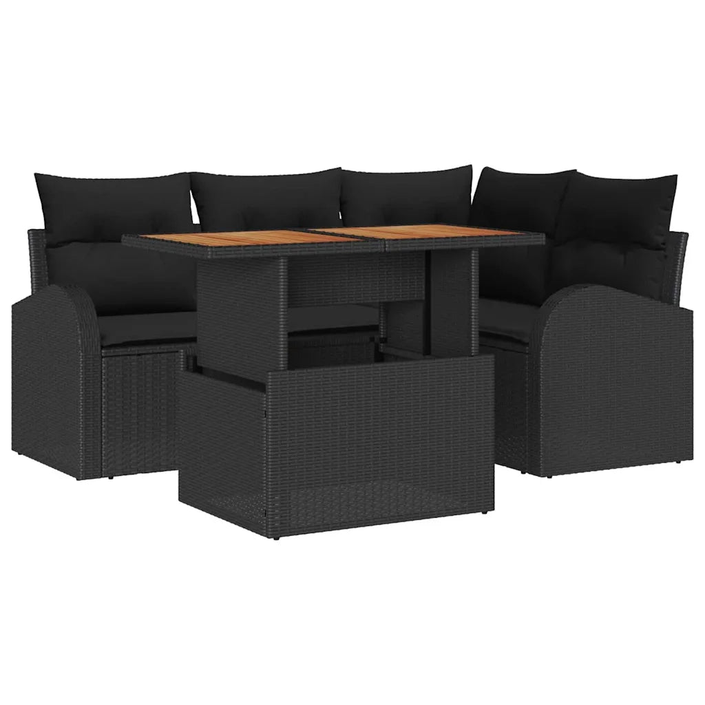 Set Divano da Giardino con cuscino 5 pcs Nero