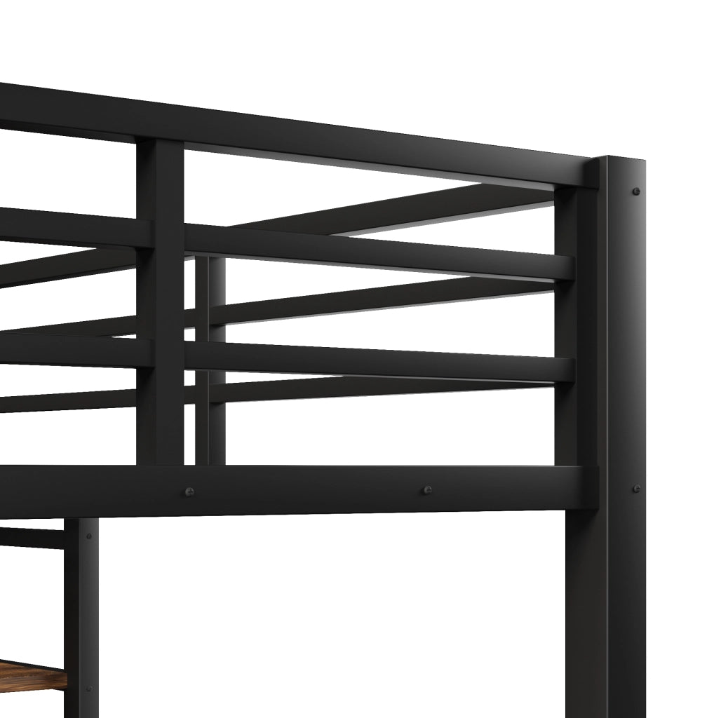 Letto a castello nero con LED, prese di ricarica e ripiani