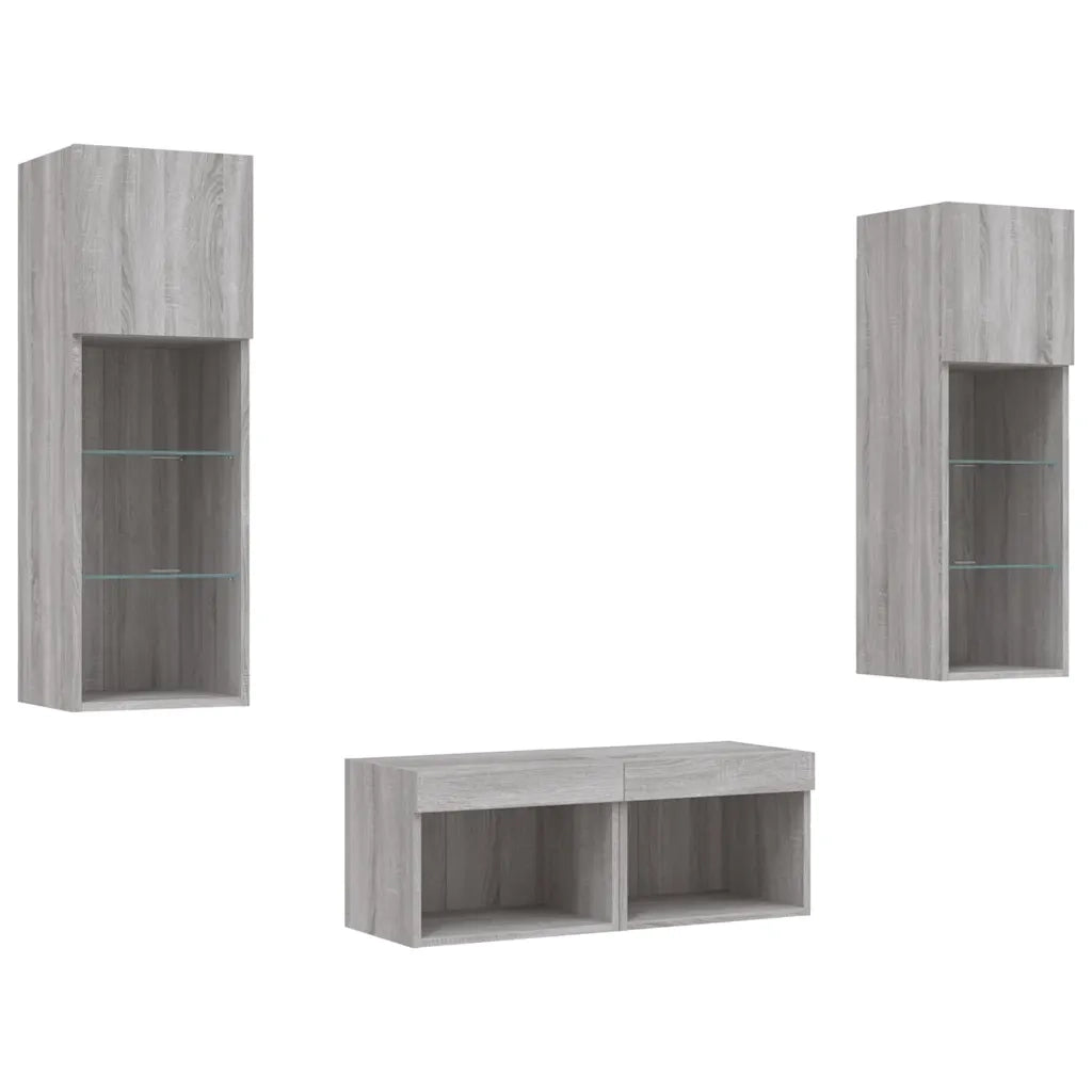 Mobili TV a Muro 4 pz-Credenza per TV con Luci LED Grigio Sonoma 529161