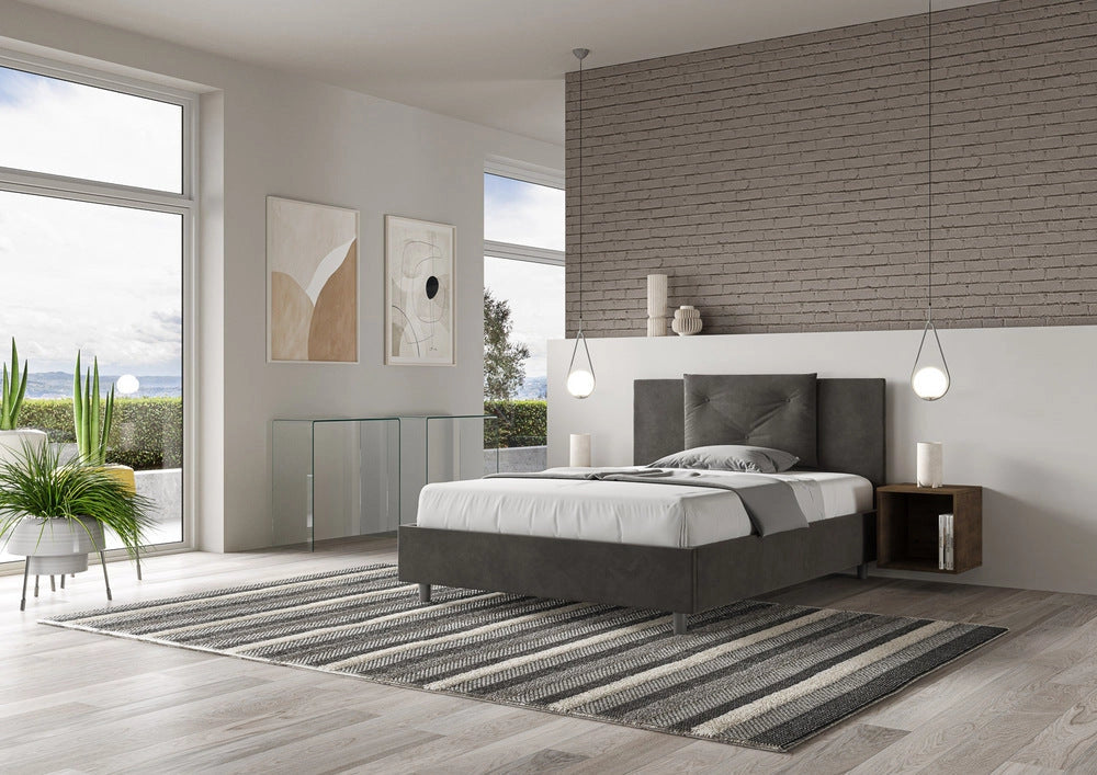 Letto Matrimoniale Francese 140x210 cm con Rete e Contenitore Appia Grigio
